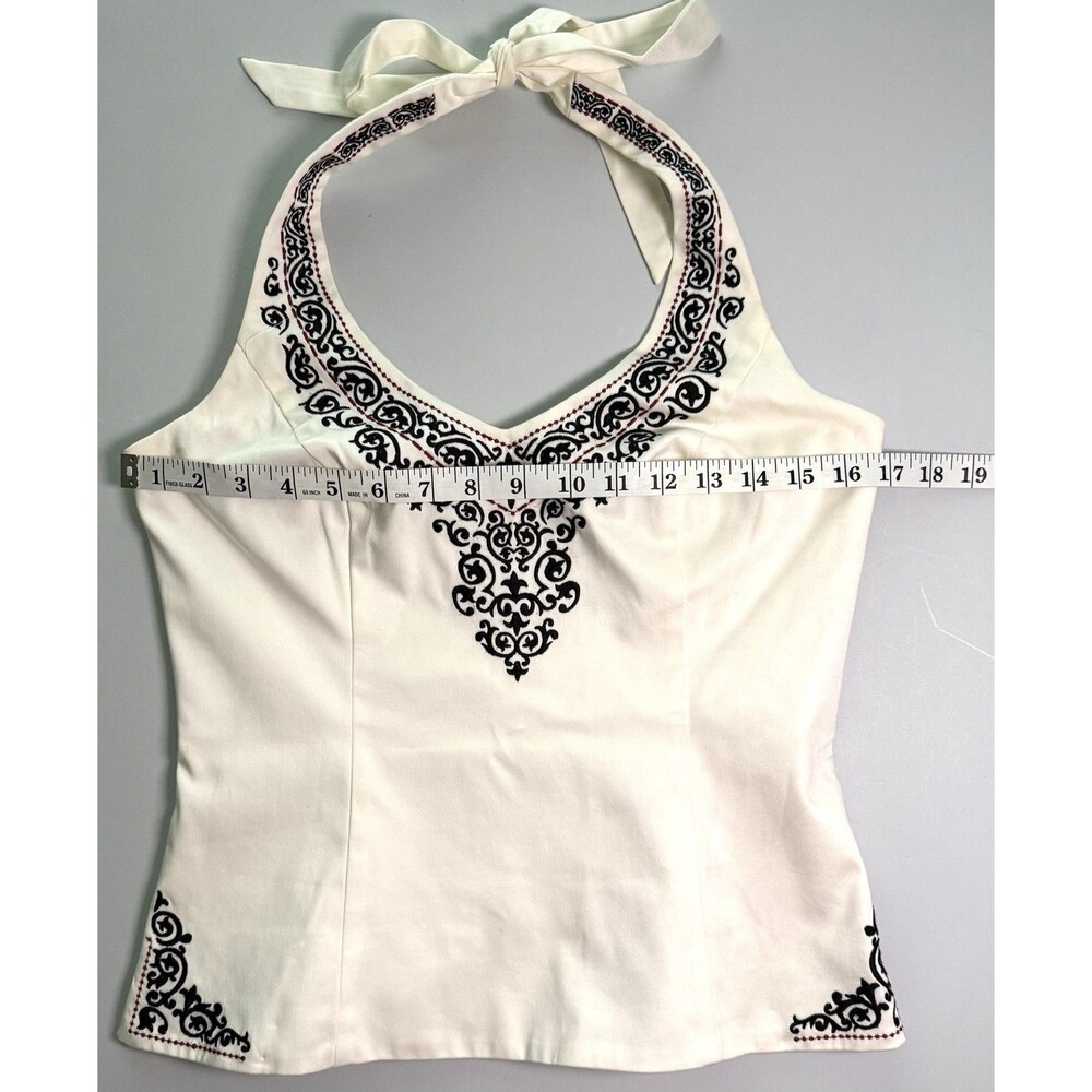 White House Black Market Structured Halter Top Sz US 8 Cotton Embroidered Lined - Picture 8 of 10